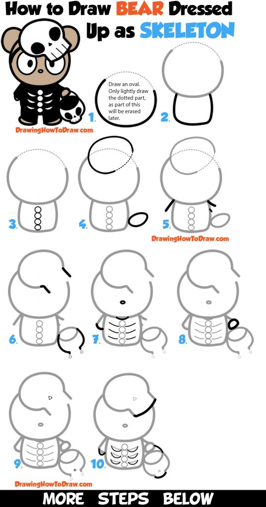 How to Draw a Cute Cartoon Bear Trick-or-Treater Dressed Up as a ...