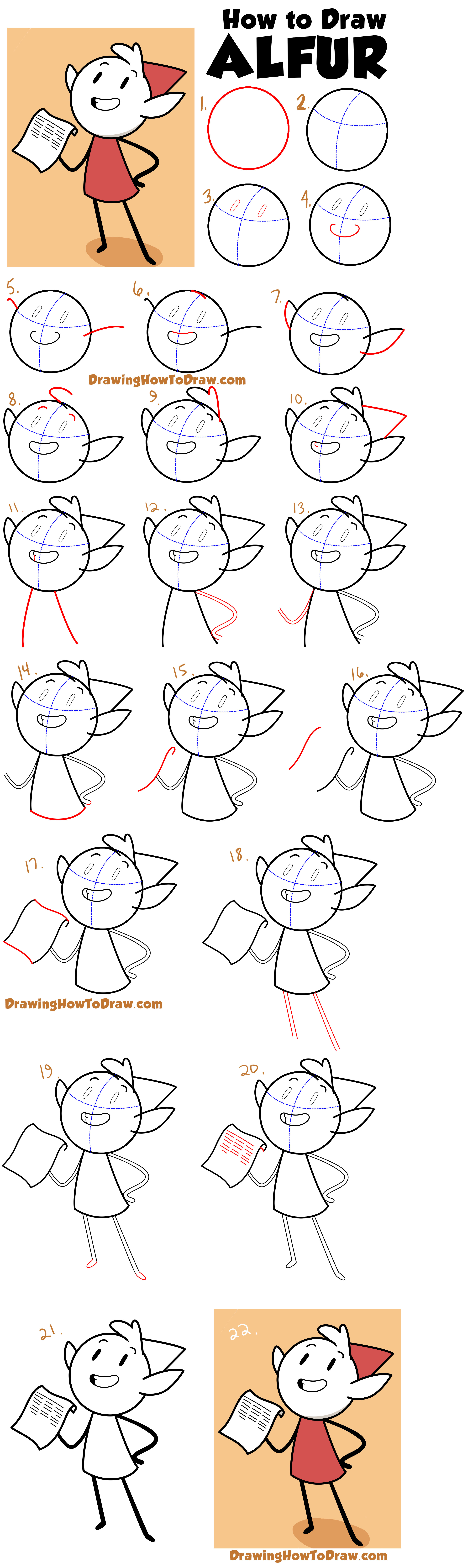 How to Draw Alfur the Elf from Hilda Easy Step by Step Drawing Tutorial ...