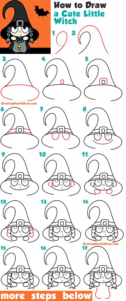 How to Draw a Cute Cartoon Kid Dressed Up as a Witch for Halloween ...