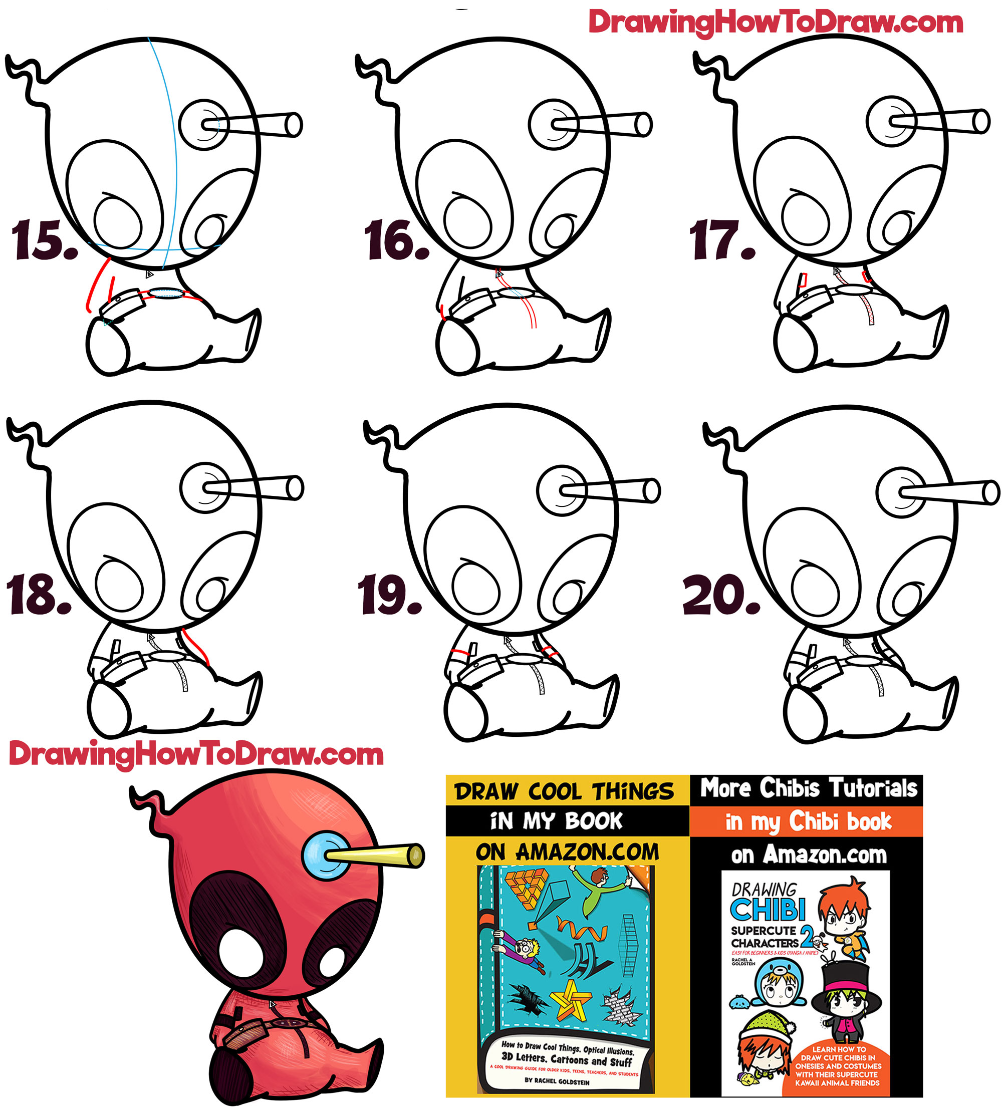 How to Draw Cute Cartoon / Chibi Deadpool Easy Step by Step Drawing