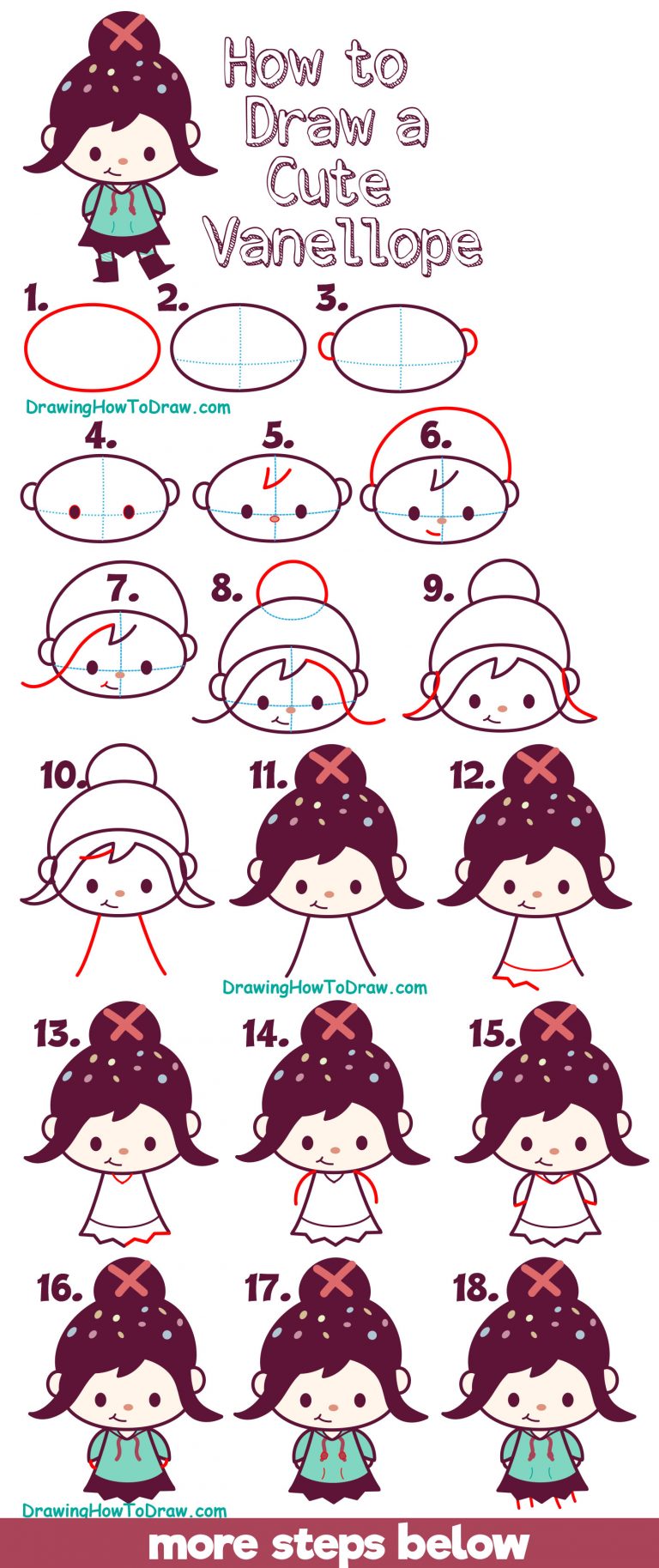 How to Draw Cute Kawaii Chibi Vanellope (Glitch) from Wreck It Ralph 2 ...