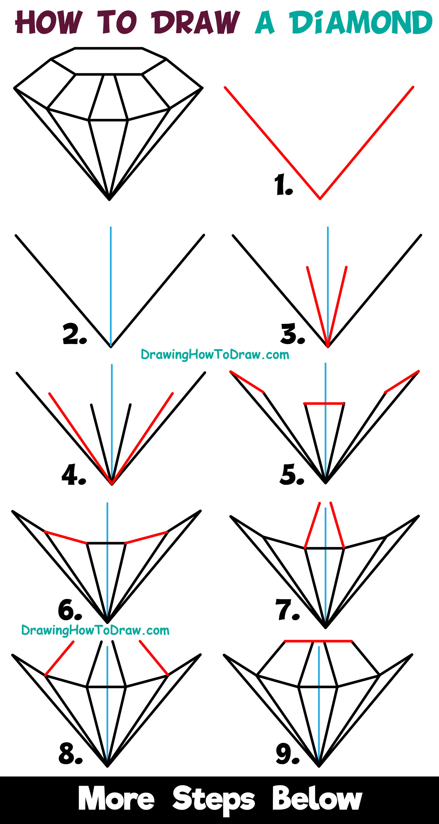 How To Draw A Diamond Easy Step By Step Drawing Tutorial For Kids Beginners How To Draw Step 