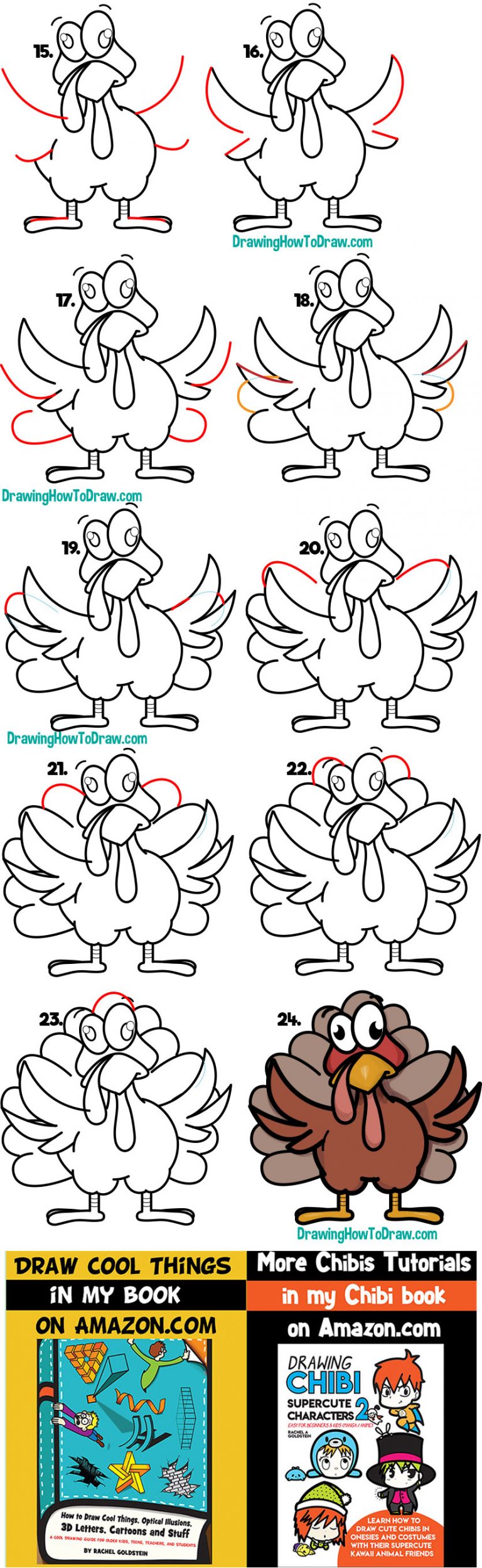 How to Draw a Cartoon Turkey for Thanksgiving Easy Step by Step Drawing
