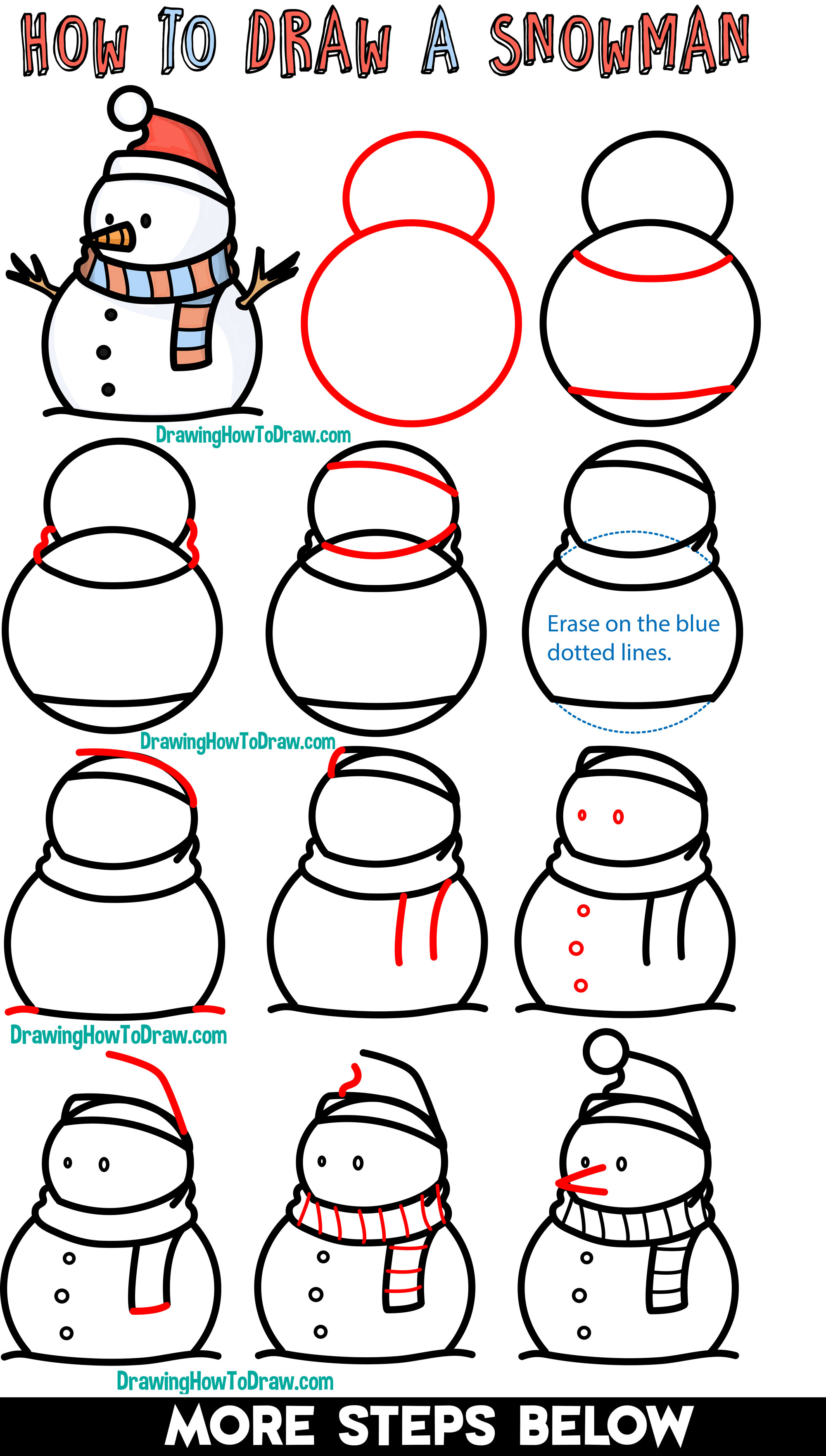 how to draw a snowman easy stepbystep drawing tutorial kids