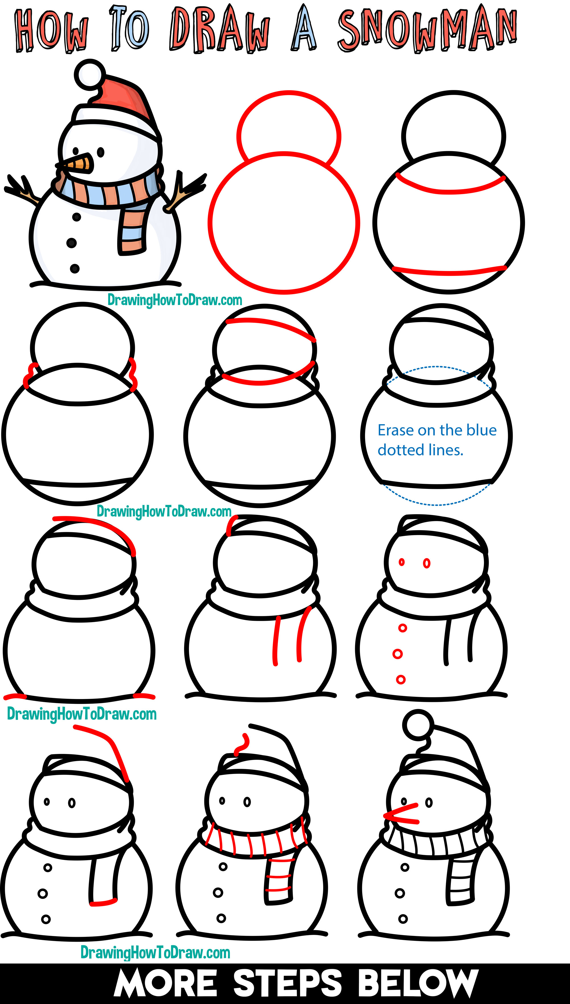 How To Draw A Snowman Easy Step By Step Drawing Tutorial For Kids How 