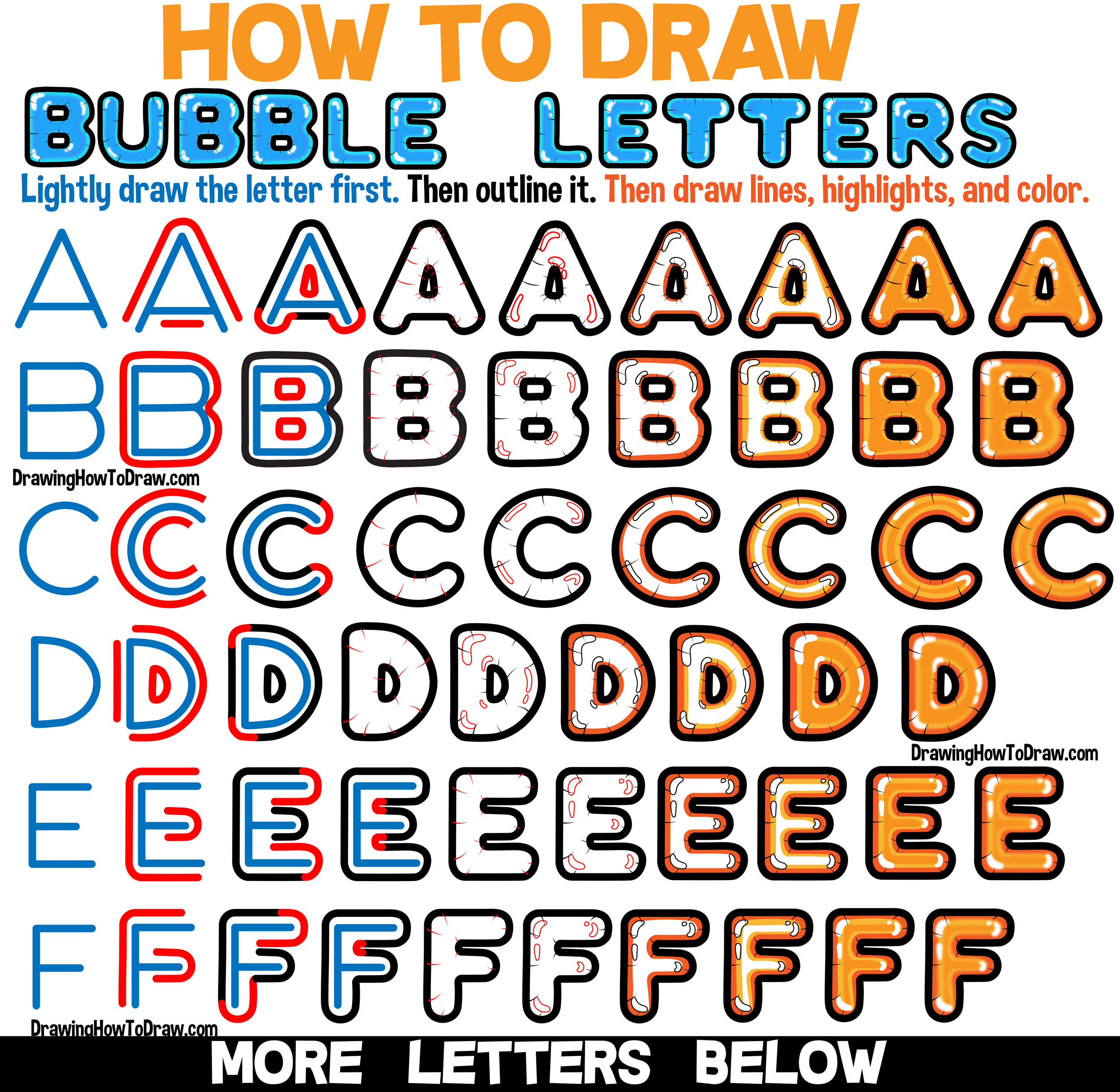 How To Draw Bubble Balloon Letters In Easy Step By Step Drawing Tutorial For Beginners How To 