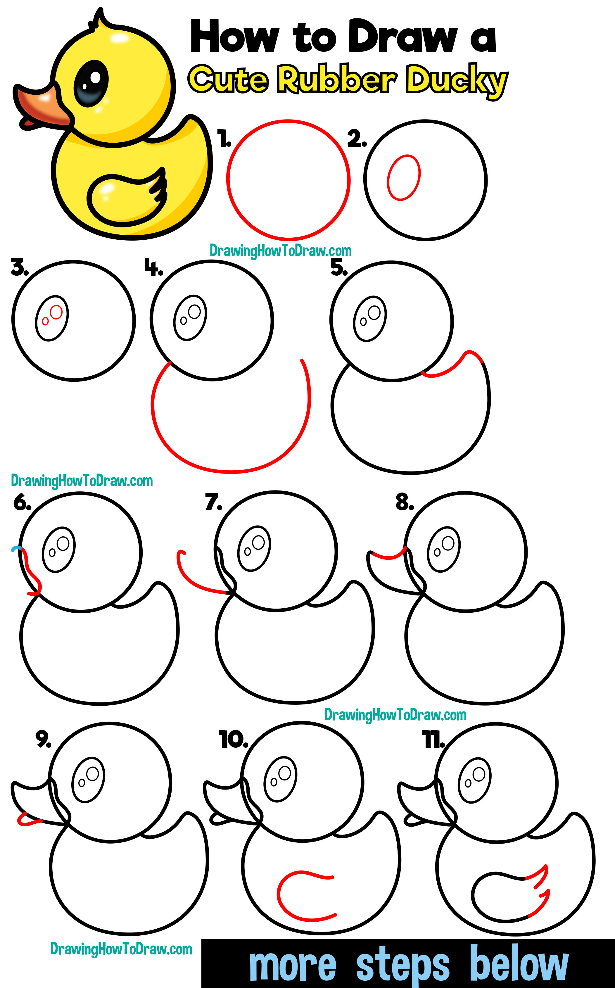 How to Draw a Cute Cartoon Rubber Ducky Easy Step by Step Drawing for
