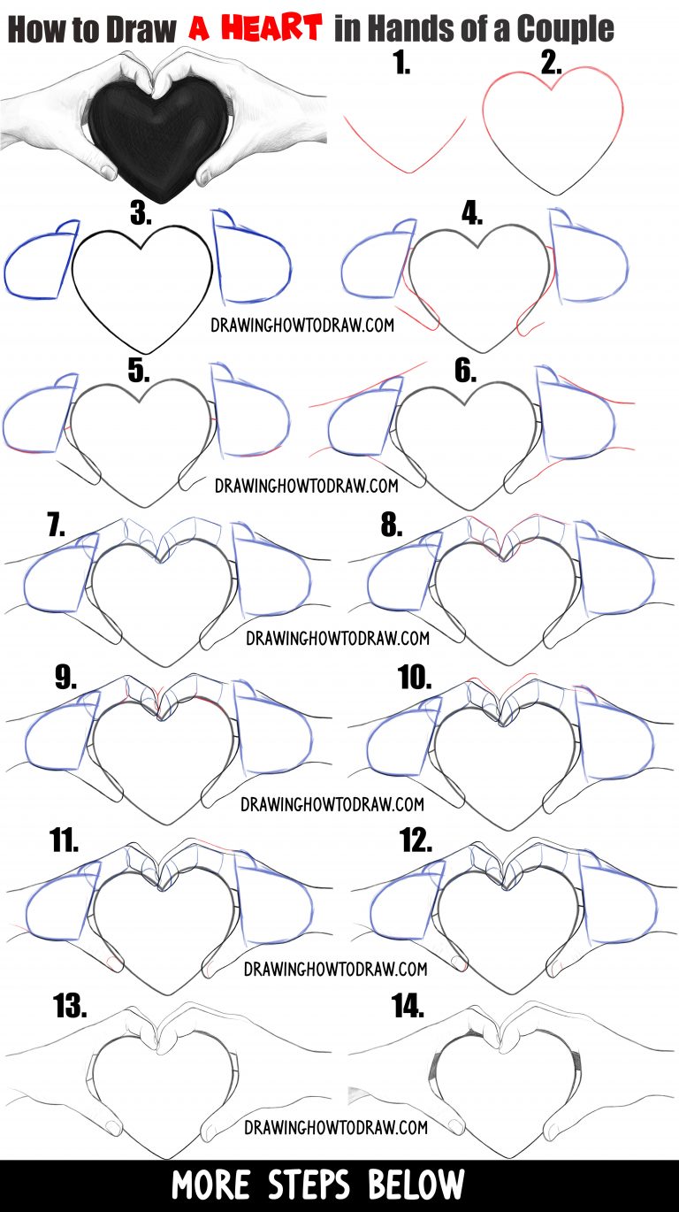 How to Draw Couple’s Hands Holding a Heart for Valentine’s Day Easy ...