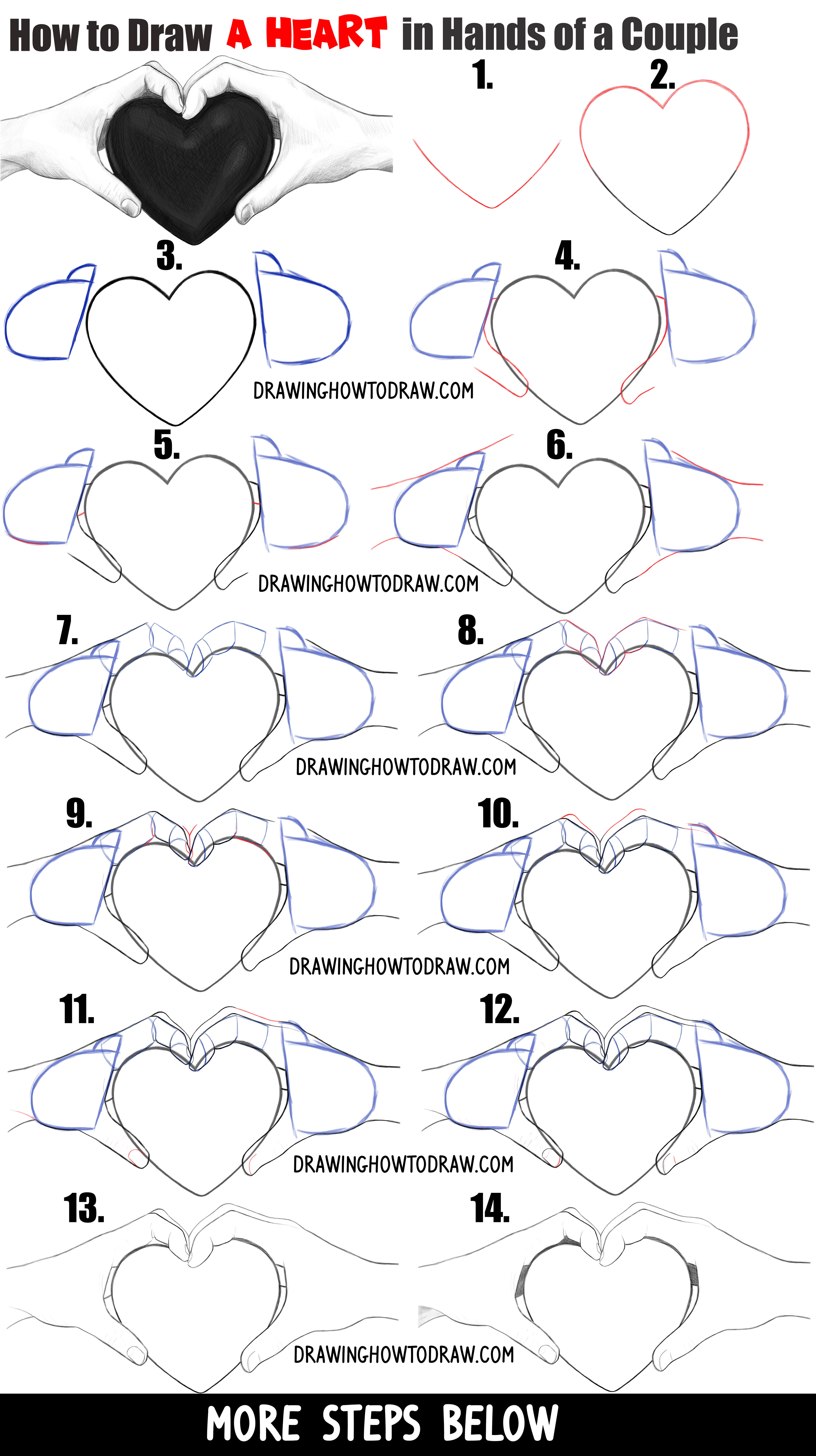 How to Draw Couple's Hands Holding a Heart for Valentine's Day Easy