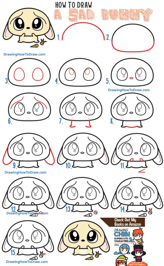 How to Draw a Sad, Scared, Worried Cartoon Bunny Rabbit with Easy Steps ...
