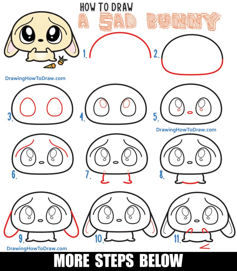 How to Draw a Sad, Scared, Worried Cartoon Bunny Rabbit with Easy Steps