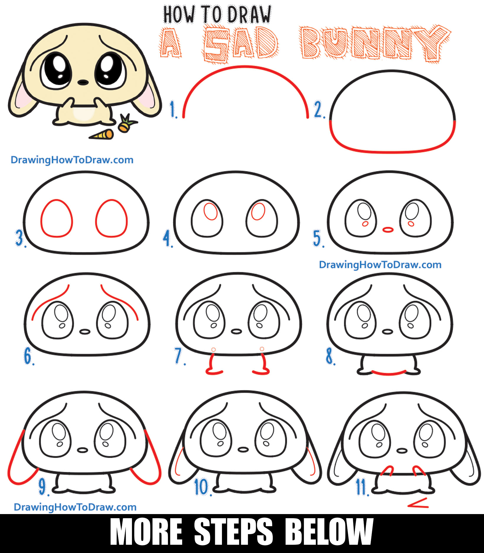 How to Draw a Sad, Scared, Worried Cartoon Bunny Rabbit with Easy Steps ...