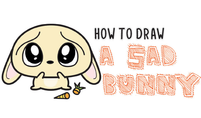 How to Draw a Sad, Scared, Worried Cartoon Bunny Rabbit with Easy Steps Tutorial
