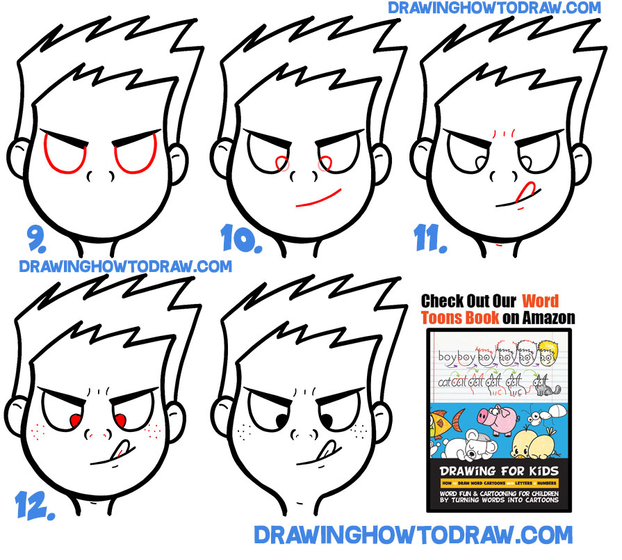 How to Draw a Silly Cartoon Face Trying to Touch Tongue to Nose Simple Steps Drawing Lesson