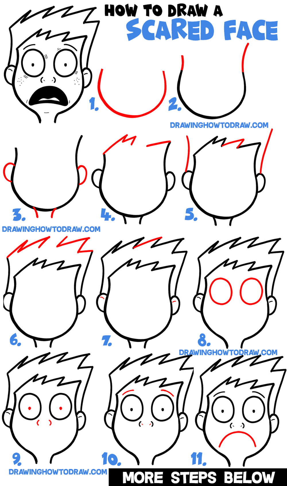 How to Draw Cartoon Facial Expressions : Scared, Petrified, Afraid,  Terrified, Panic - How to Draw Step by Step Drawing Tutorials