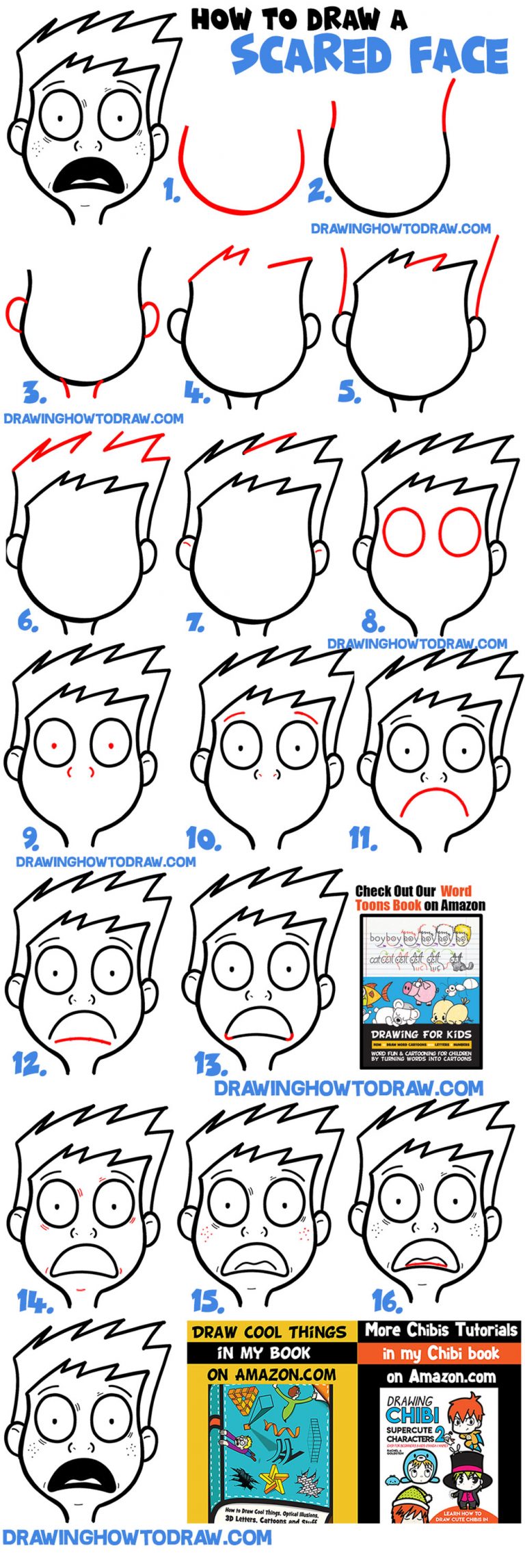 How to Draw Cartoon Facial Expressions Scared, Petrified, Afraid