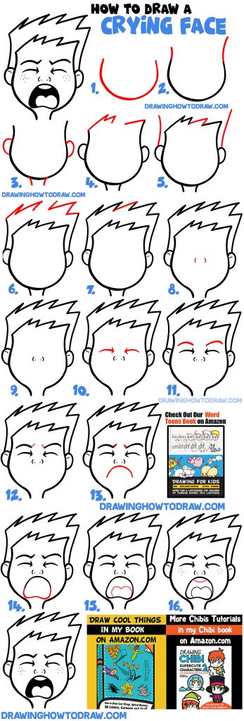 How to Draw Cartoon Facial Expressions : Crying, Sad, Sobbing, Bawling ...