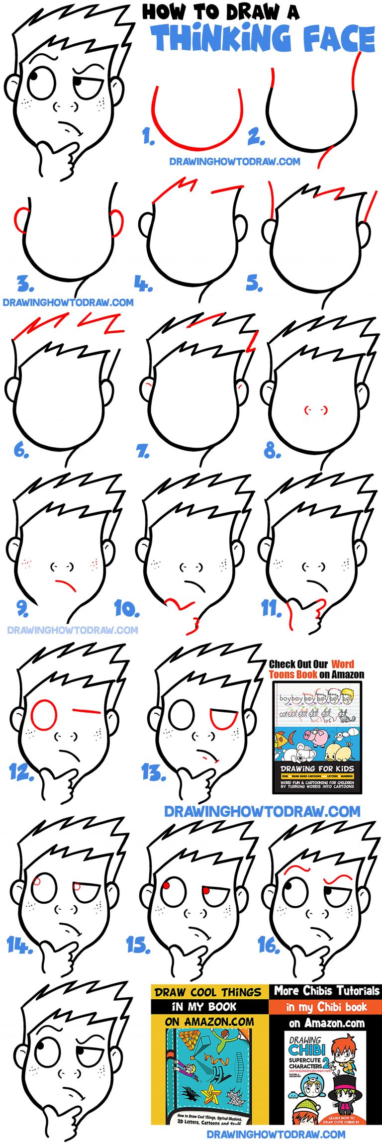 How to Draw Cartoon Facial Expressions : Thinking, Wondering, Figuring ...