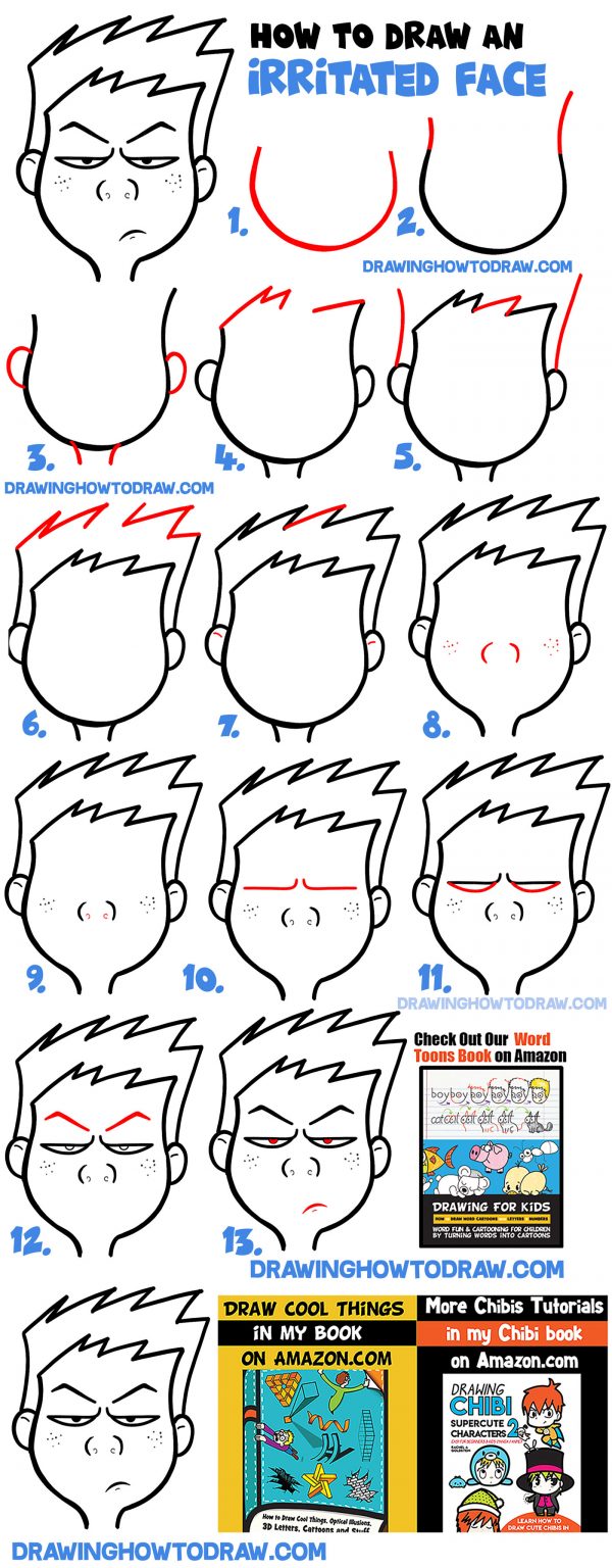 How to Draw Cartoon Facial Expressions : Irritated, Agitated, Angry ...