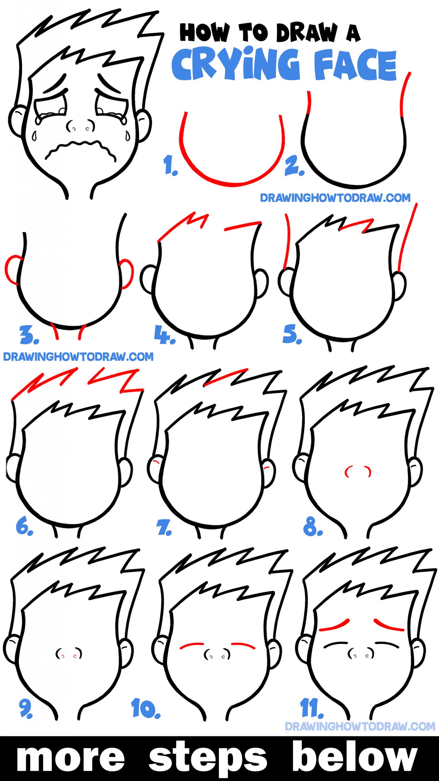 How to Draw Cartoon Facial Expressions Crying, Sobbing, Weeping How