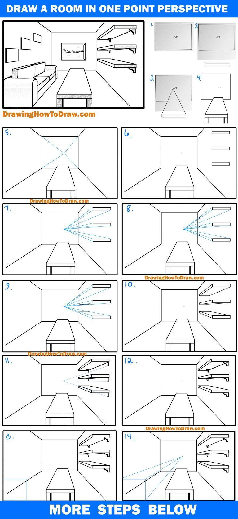 How To Draw A Room In 1 Point Perspective Easy Step By Step Drawing ...