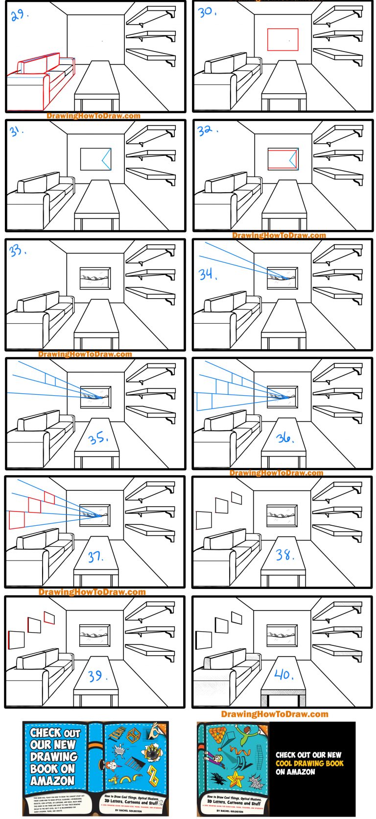 How to Draw a Room in 1 Point Perspective Easy Step by Step Drawing
