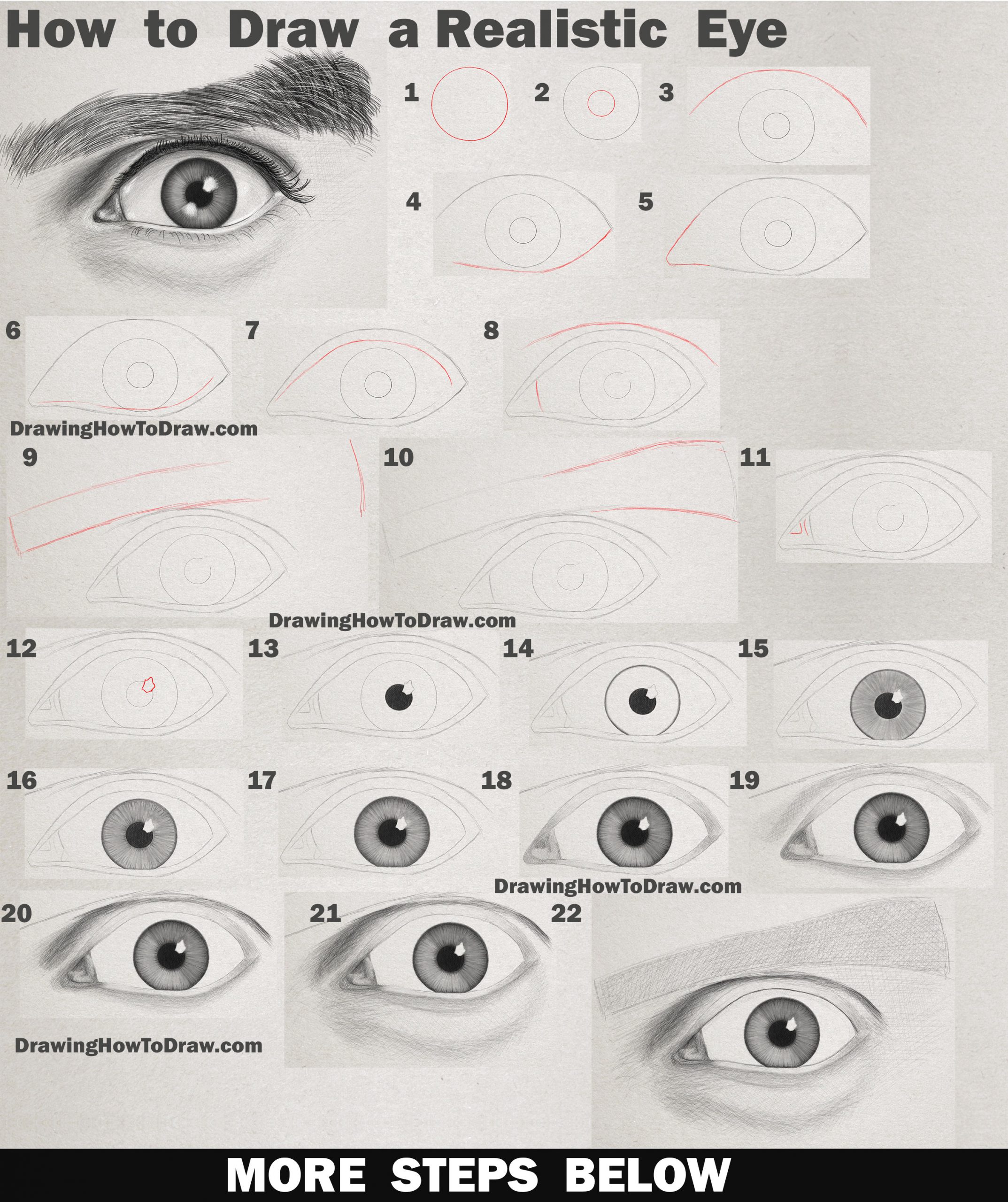How to Draw an Eye - Realistic Man's Eye - Step by Step Drawing