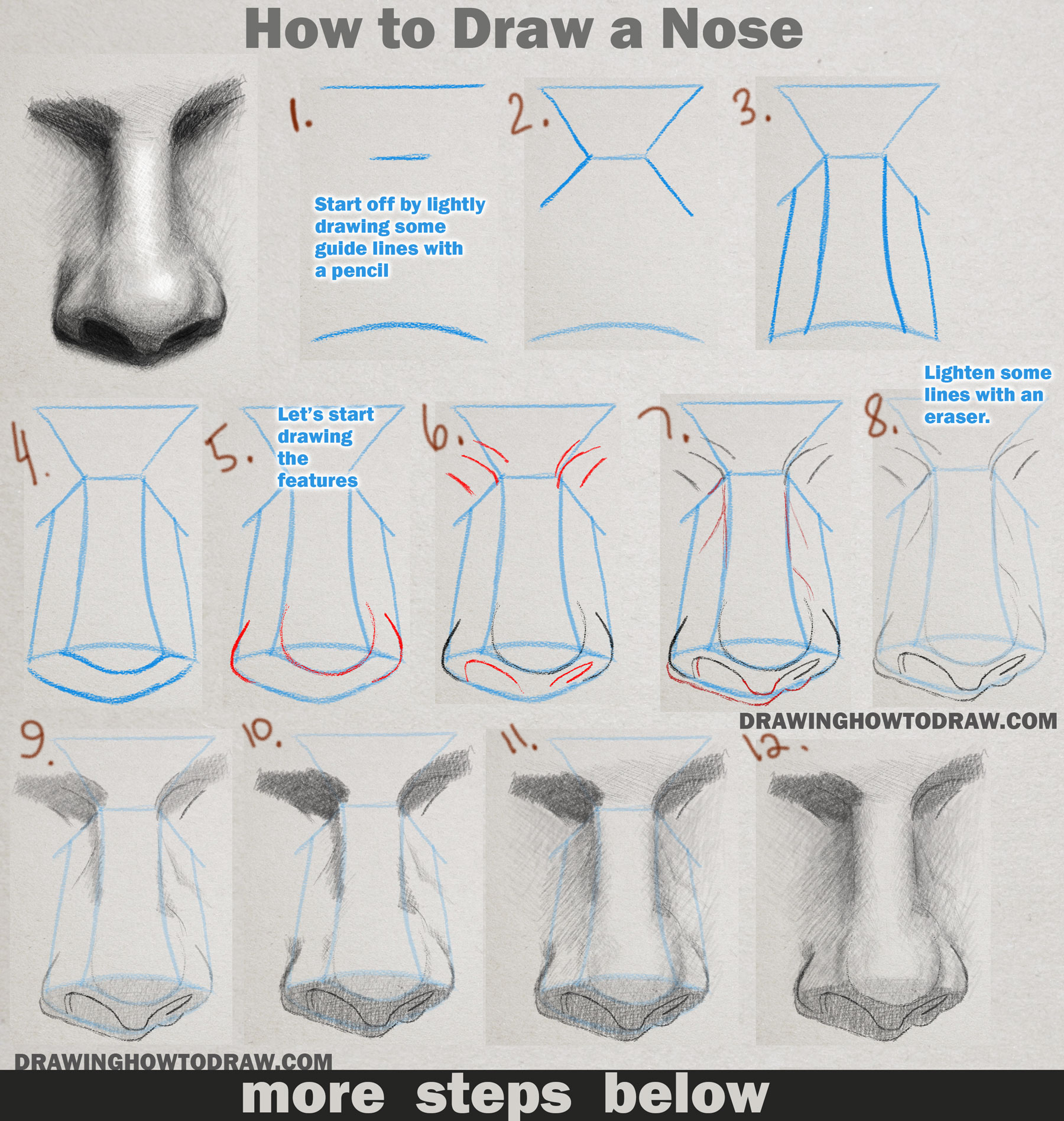 How To Draw A Realistic Nose Step By Step For Beginners / How To Draw A