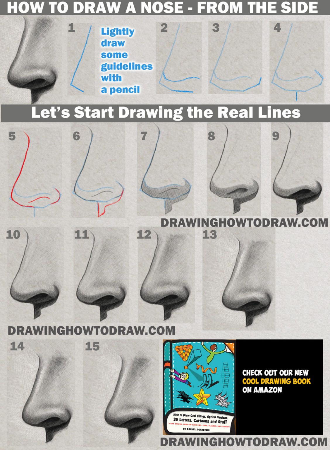 How To Draw And Shade A Realistic Nose Side View In Pencil Or Graphite Simple Steps Lesson 2050