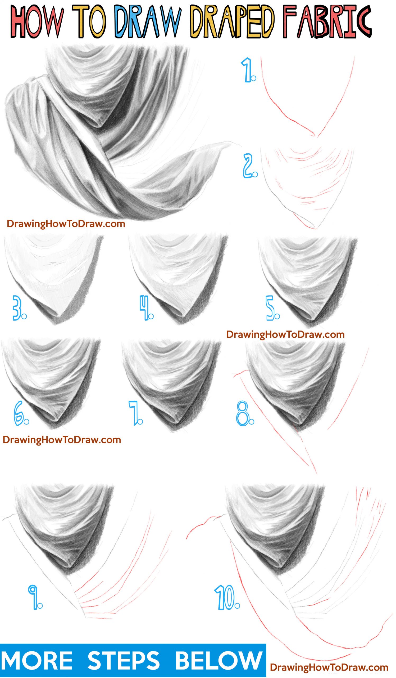 How to Draw Draped Fabric with Creased Folds Wrinkles on Clothing Fabric  and Drapery  How to Draw Step by Step Drawing Tutorials