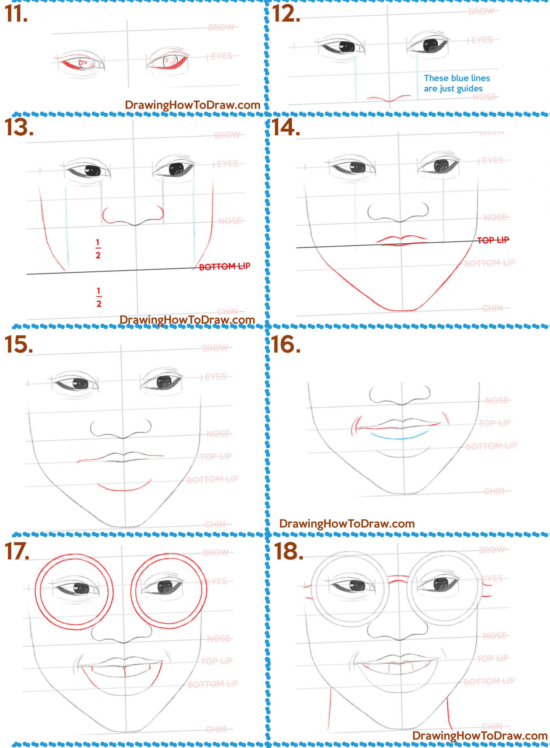 How to Draw a Black Girl's / Woman's Face with Glasses and an Afro Step