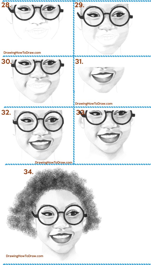 How to Draw a Black Girl's / Woman's Face with Glasses and an Afro Step