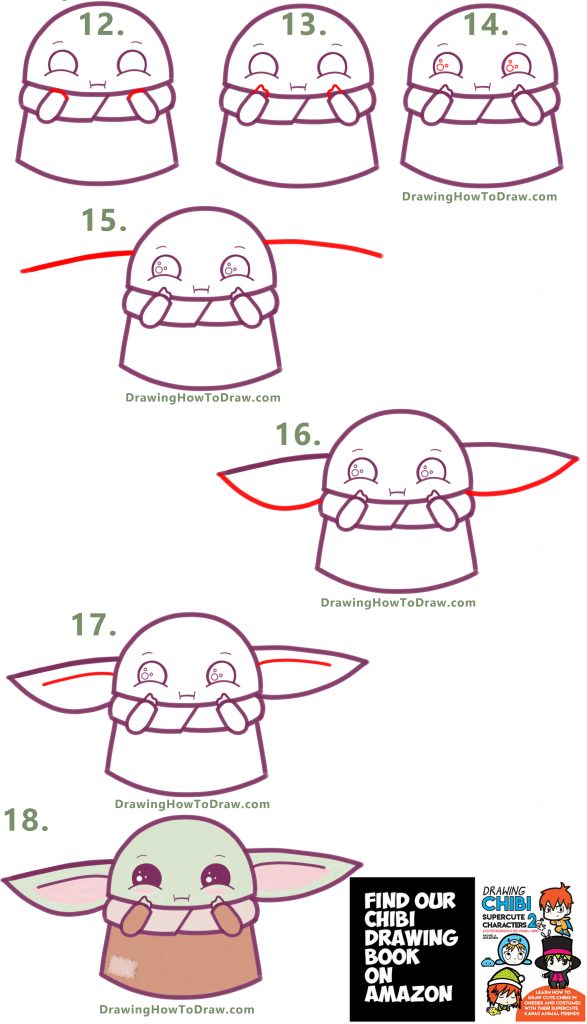 How to Draw a Cute Cartoon Baby Yoda (Kawaii / Chibi) Easy Step by Step ...