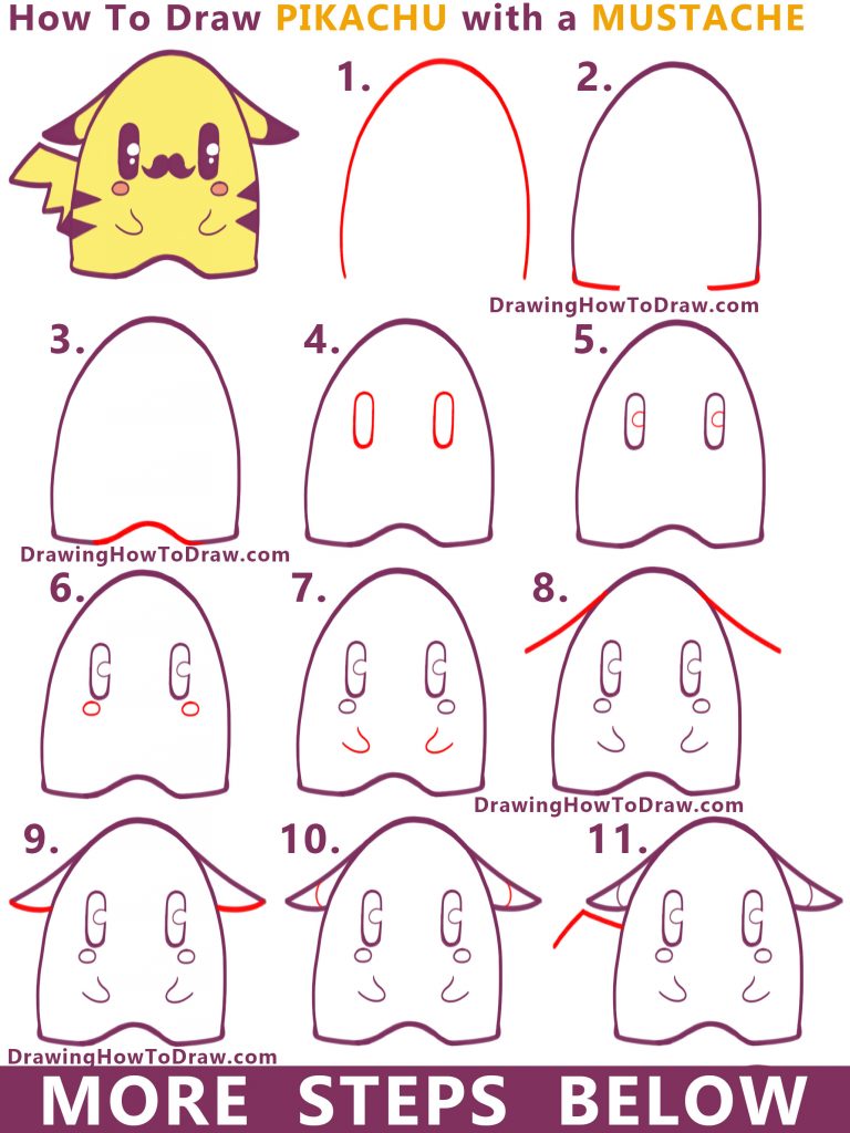 How to Draw a Super Cute Pikachu with a Mustache from Pokemon (Chibi ...