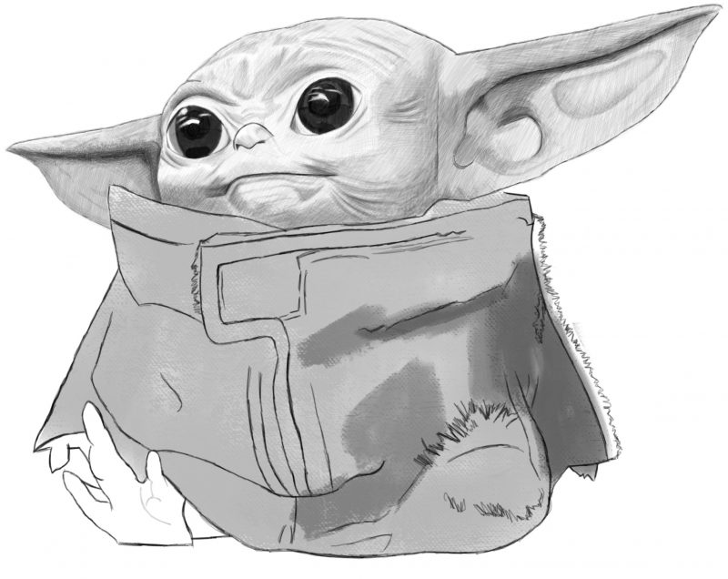 How to Draw Baby Yoda from The Mandalorian (Realistic) Easy Step by