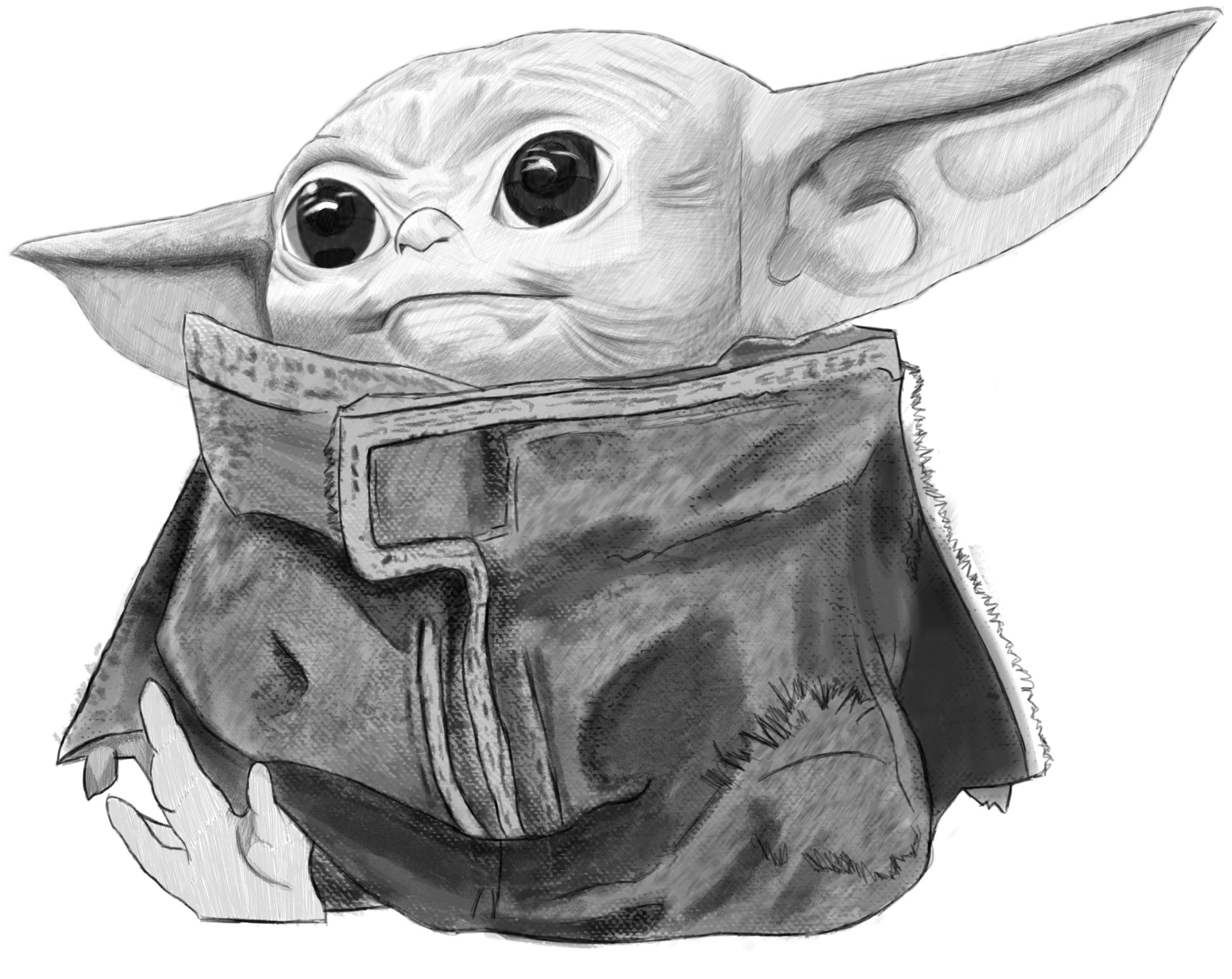 How to Draw Baby Yoda from The Mandalorian (Realistic) - Easy Step