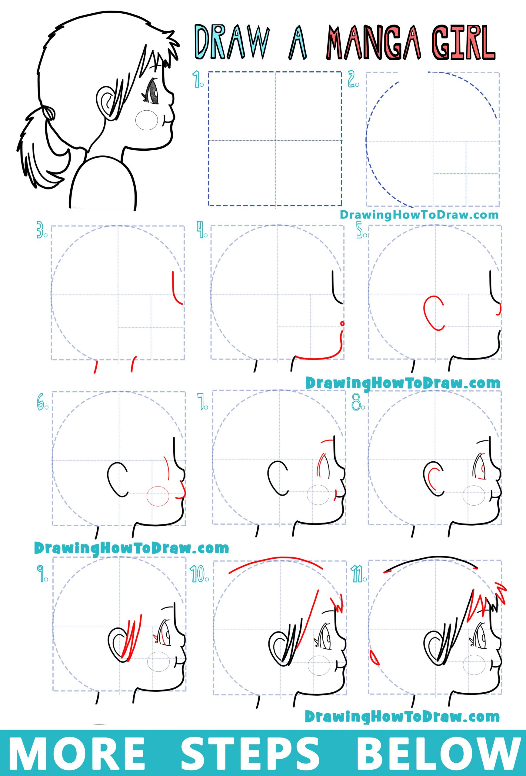 How to Draw an Anime / Manga Girl from The Side Easy Step by Step