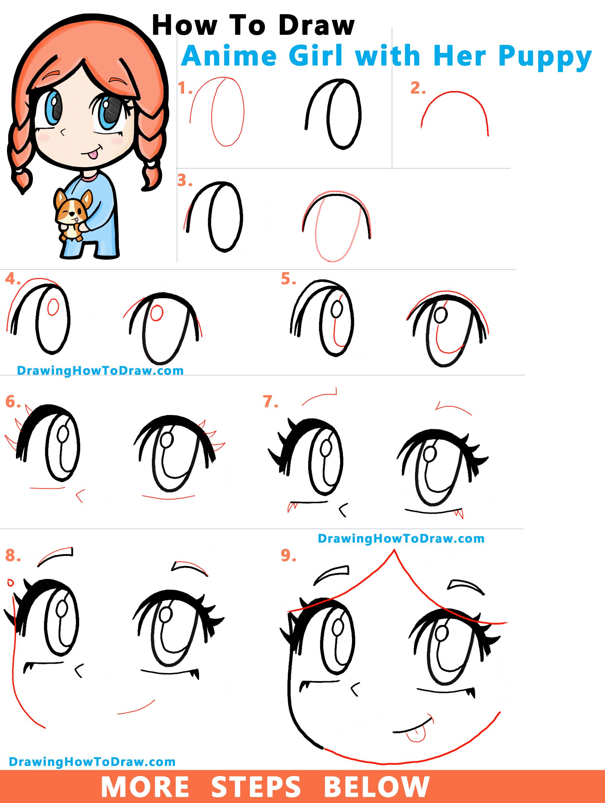 How to Draw Anime / Manga / Chibi Girl with her Puppy How to