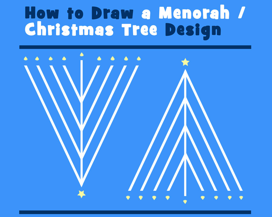 How to draw a christmas tree hanukkah meorah greeting card design