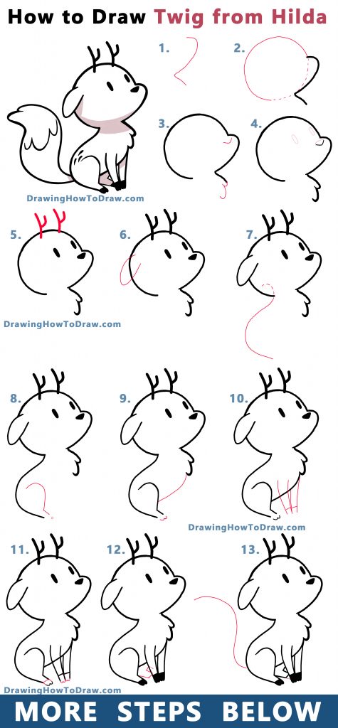 How to Draw Twig the Deerfox from Hilda Easy Step by Step Drawing ...