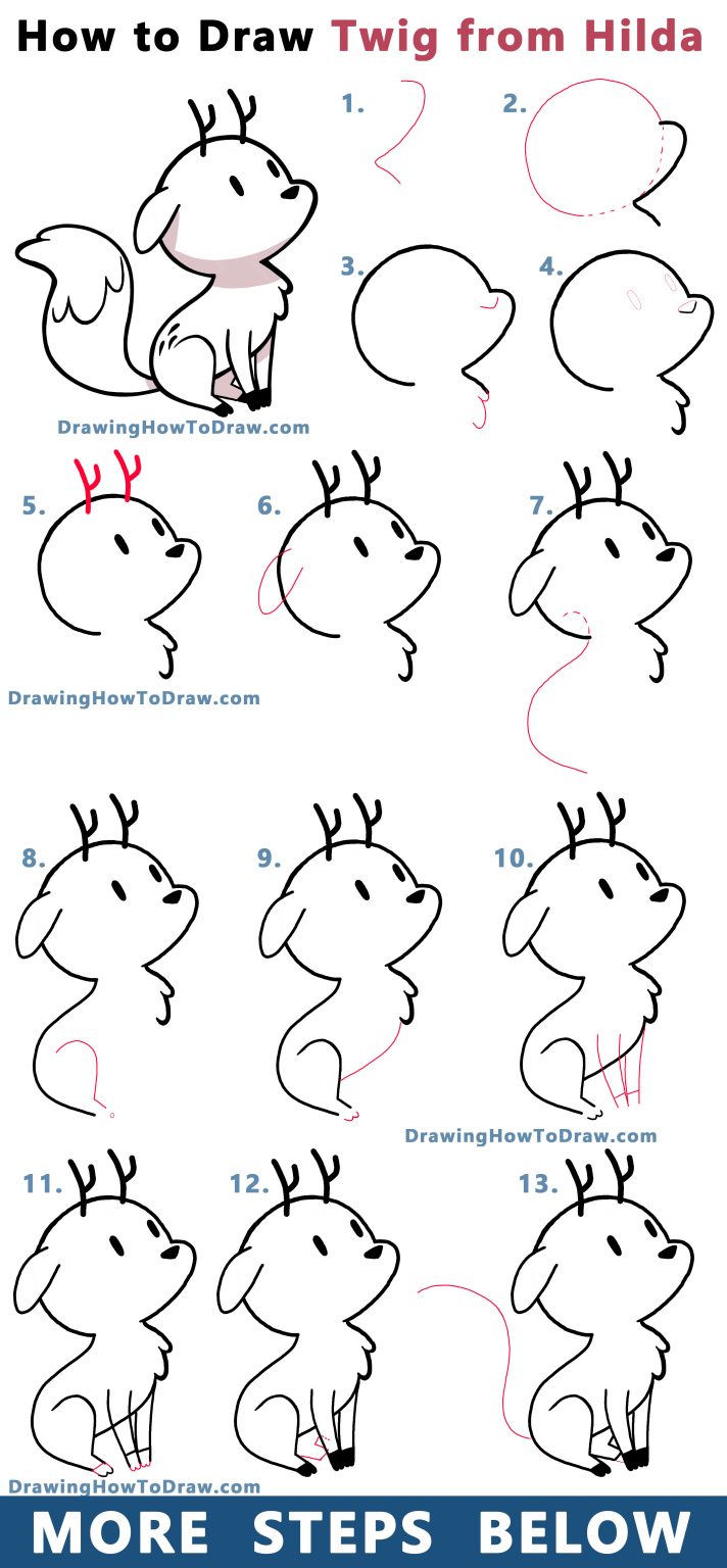 How To Draw Twig The Deerfox From Hilda Easy Step By Step Drawing ...