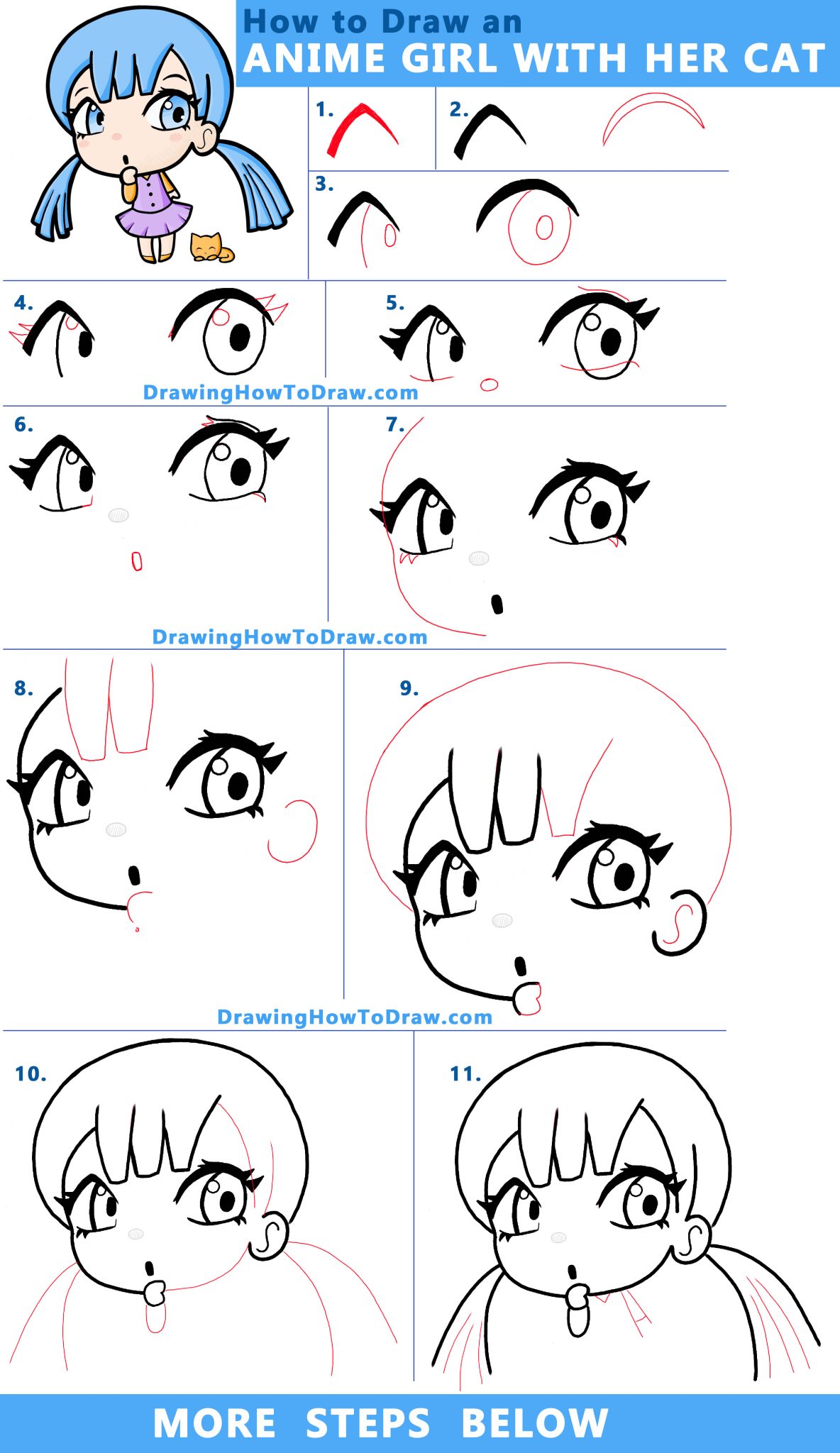 How to Draw a Cute Manga / Anime / Chibi Girl with her