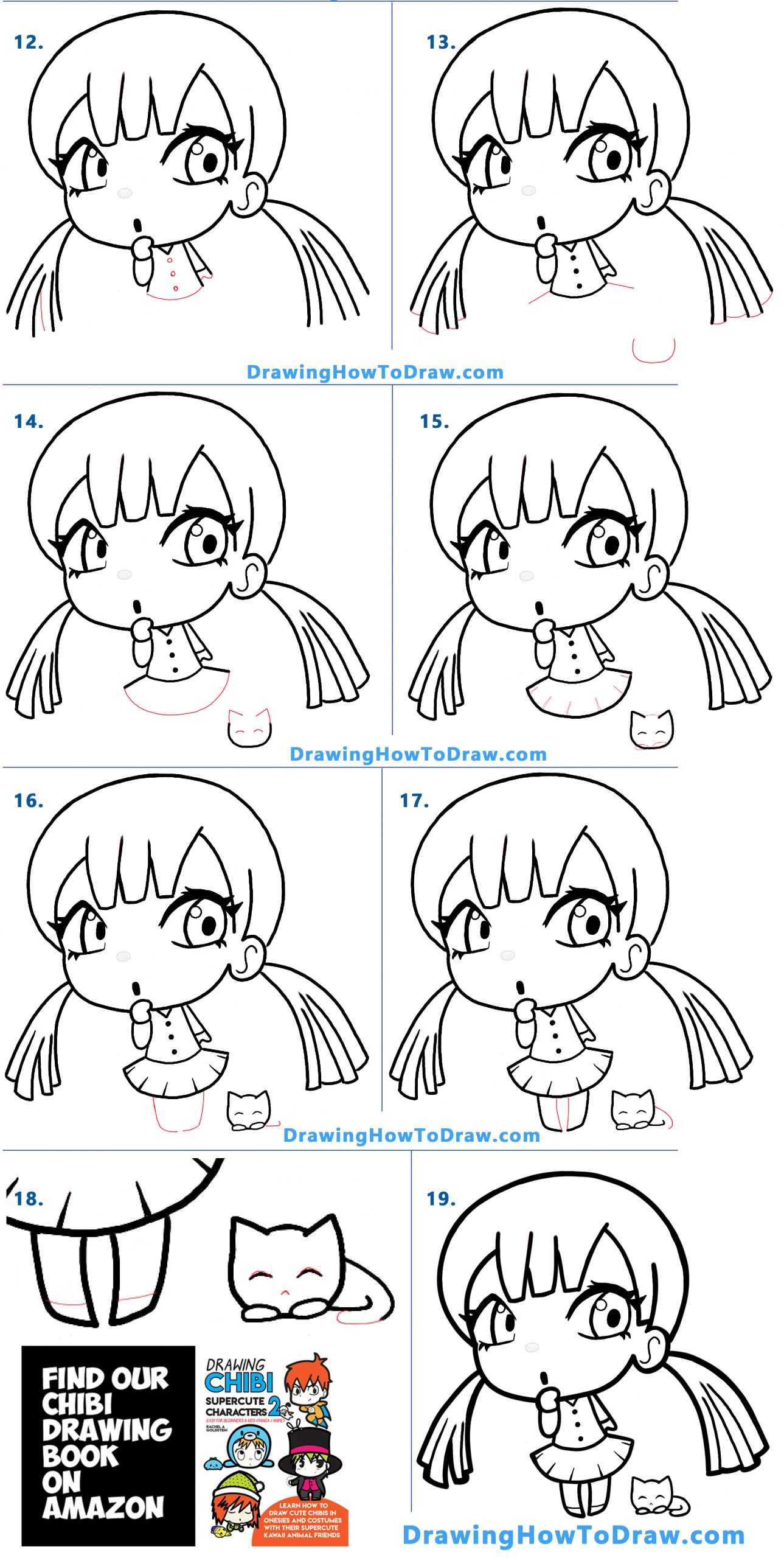 How To Draw A Cute Manga Anime Chibi Girl With Her Kitty Cat Easy Step By Step Drawing Lesson How To Draw Step By Step Drawing Tutorials