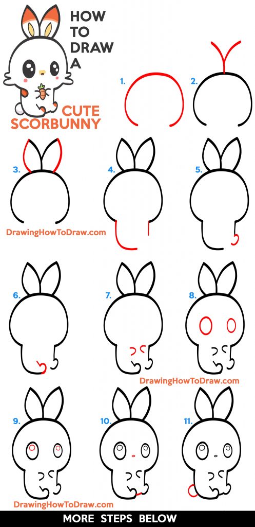 How to Draw a Cute (Kawaii / Chibi) Scorbunny from Pokemon – Easy Step ...