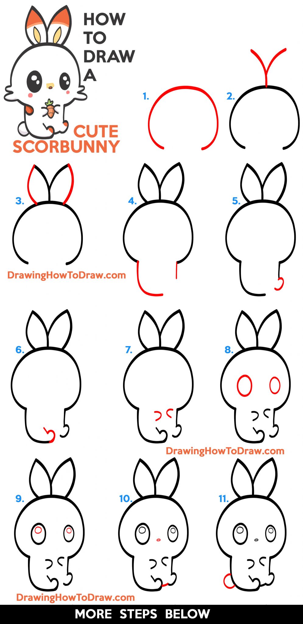 how to draw a cute kawaii chibi scorbunny from pokemon easy step