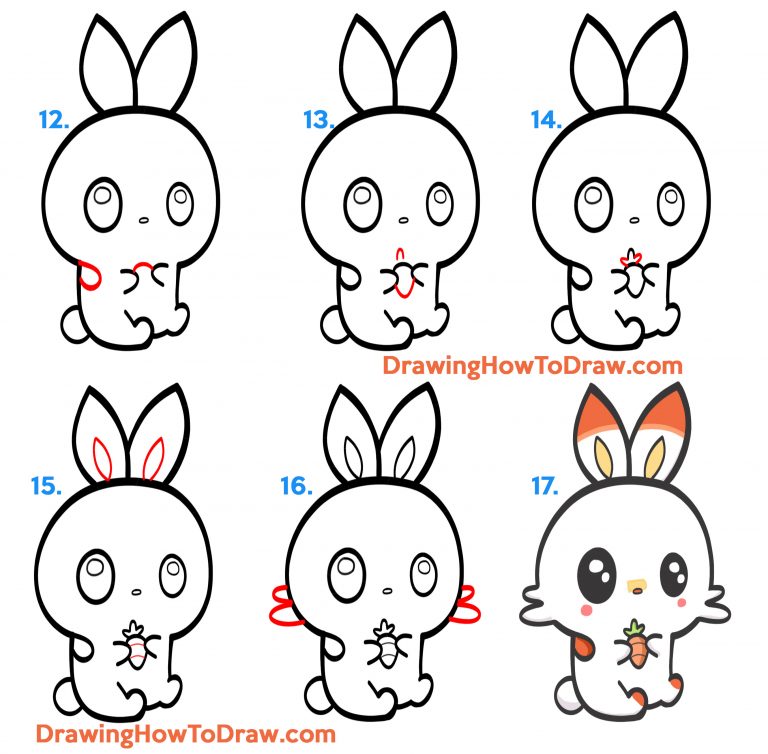 How to Draw a Cute (Kawaii / Chibi) Scorbunny from Pokemon – Easy Step ...