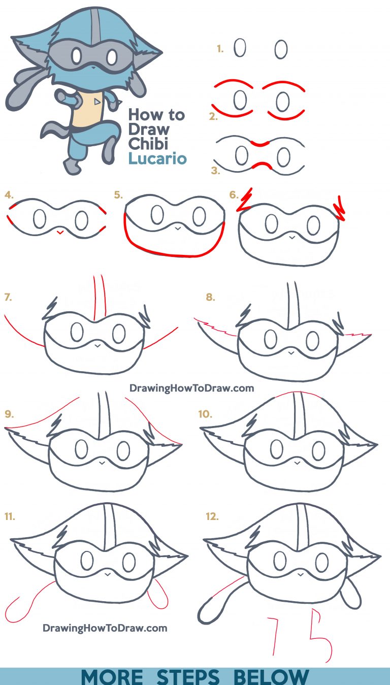 How to Draw a Cute Lucario (Kawaii / Chibi) from Pokemon with Easy Step ...