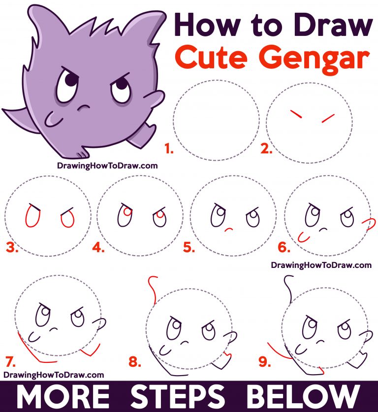 How to Draw a Cute / Kawaii / Chibi Gengar from Pokemon Easy Step by ...