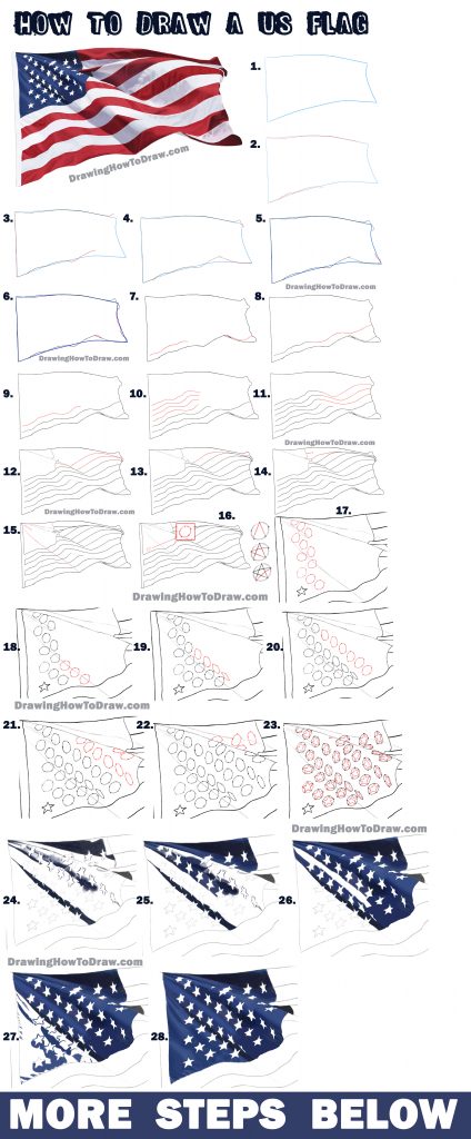 How to Draw a Realistic US Flag / American Flag - Step by Step Drawing