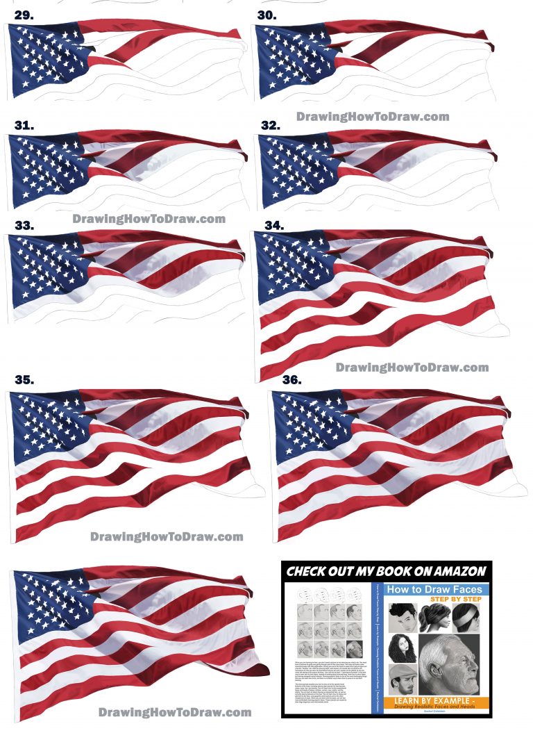 How to Draw a Realistic US Flag / American Flag Step by Step Drawing